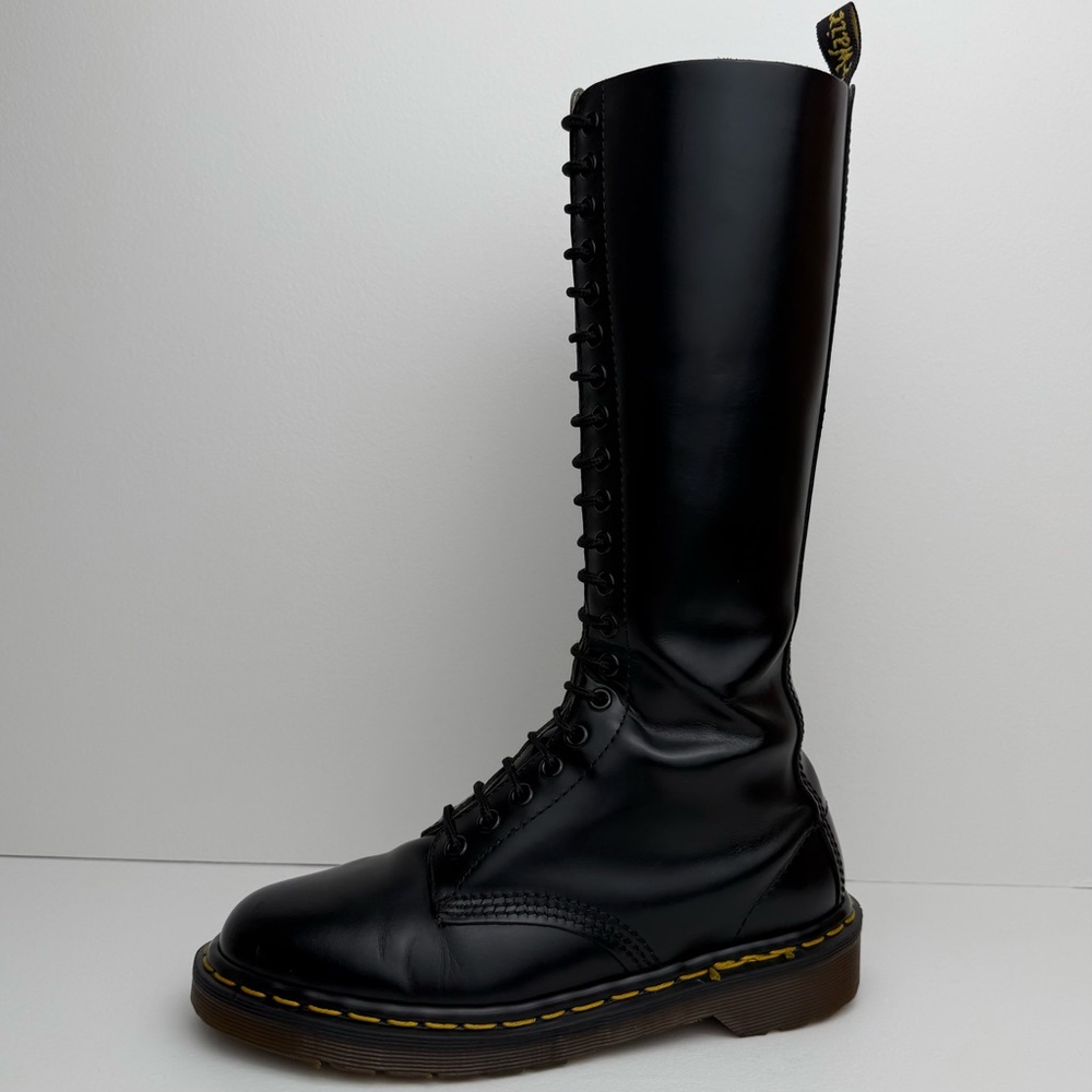 Vintage Dr. Martens MIE Black Smooth Leather Tall 20 Eye Boots UK 5 - Picture 3 of 16